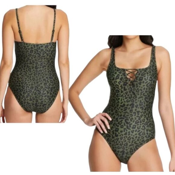 Social Standard‎ by Sanctuary Ladies One Piece Swimsuit XXL Olive/Blk Leopard - Picture 1 of 13